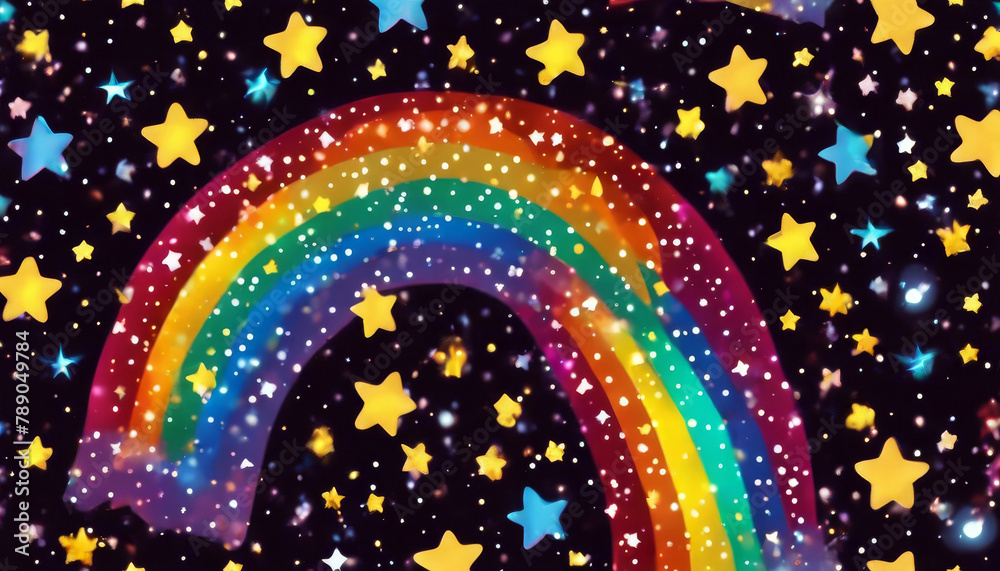 Wall mural sky stars galaxy celestial background pattern rainbow big glitter night fun confetti seamless gliste