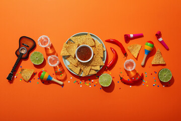 Nachos with tequila lime and festive decorations