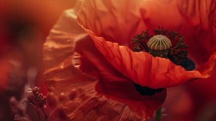 Red poppy flower close up : Generative AI - Powered by Adobe