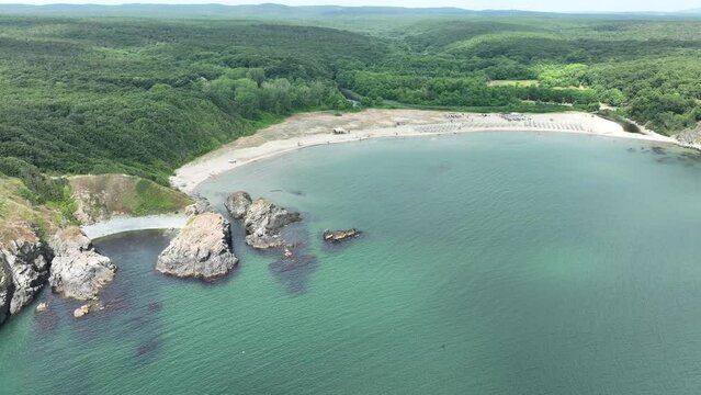 Aerial view of Silistar beach, near village of Rezovo, Burgas Region, Bulgaria