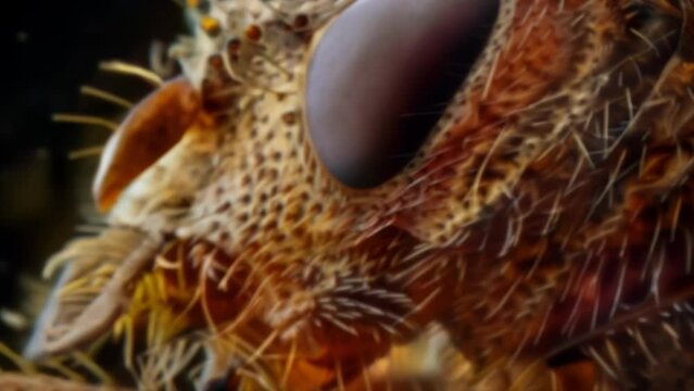 The segmented jointed structure of an insects maxillae and labium can be seen in this magnified image with tiny muscles and bristles . AI generation.