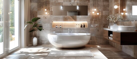 Attractive Bathroom Design in Brand-New Upscale Residence - obrazy, fototapety, plakaty