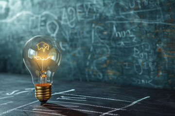 Education concept image. Creative idea and innovation. Light bulb as metaphor over blackboard