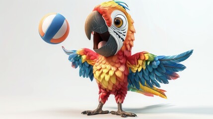 Obraz premium A colorful parrot is holding a ball in its beak