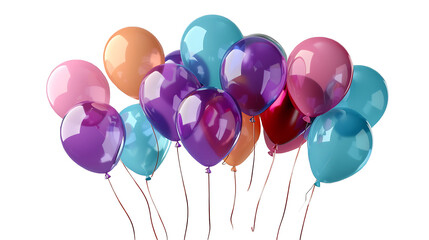 Group colored helium fly balloons on transparent background  
