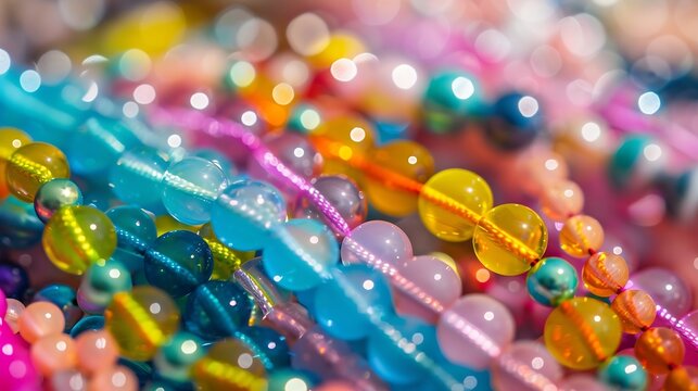 Kids handmade beaded jewelry Necklaces and bracelets made from multicolored beads and pearls DIY bracelet beads Childrens needlework Creativity and hobby Art activity for kids : Generative AI