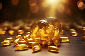 Fish oil ads template, omega-3 softgel with its package, created by ai. 3D illustration
