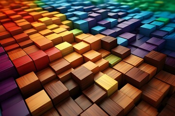  3D illustration volumetric  colorful  cubes. Parallelogram pattern. Technology geometry neon background,  generated by AI, 3D illustration,