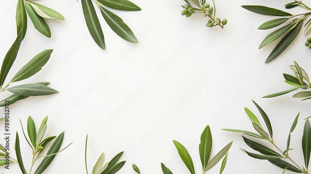 Aufkleber summer stationery blank business card mockup scene horizontal greeting card with blooming green oliv