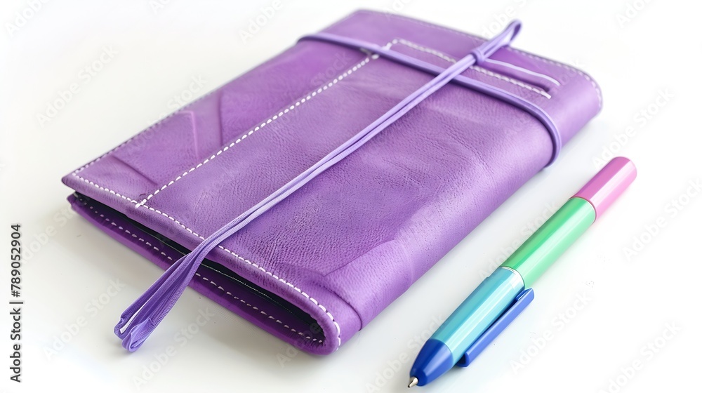 Poster Purple notebook with pencil case pen and marker isolated on white background : Generative AI