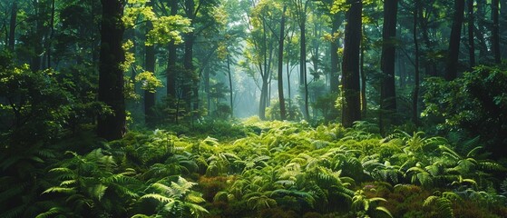 Lush greenery in a summer forest