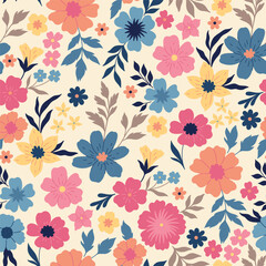 Seamless multicolored pattern with different flowers. Vector graphics.