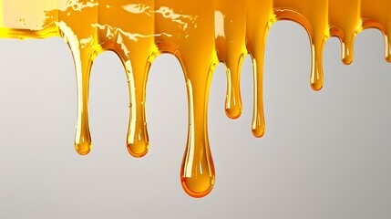 Vivid honey drips on a neutral background, showcasing viscosity and fluidity. Ideal for culinary and natural themes. High-quality, versatile image. AI - obrazy, fototapety, plakaty