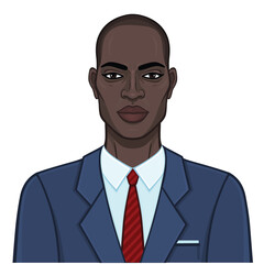 Cartoon Black Man in Jacket. Vector illustration.