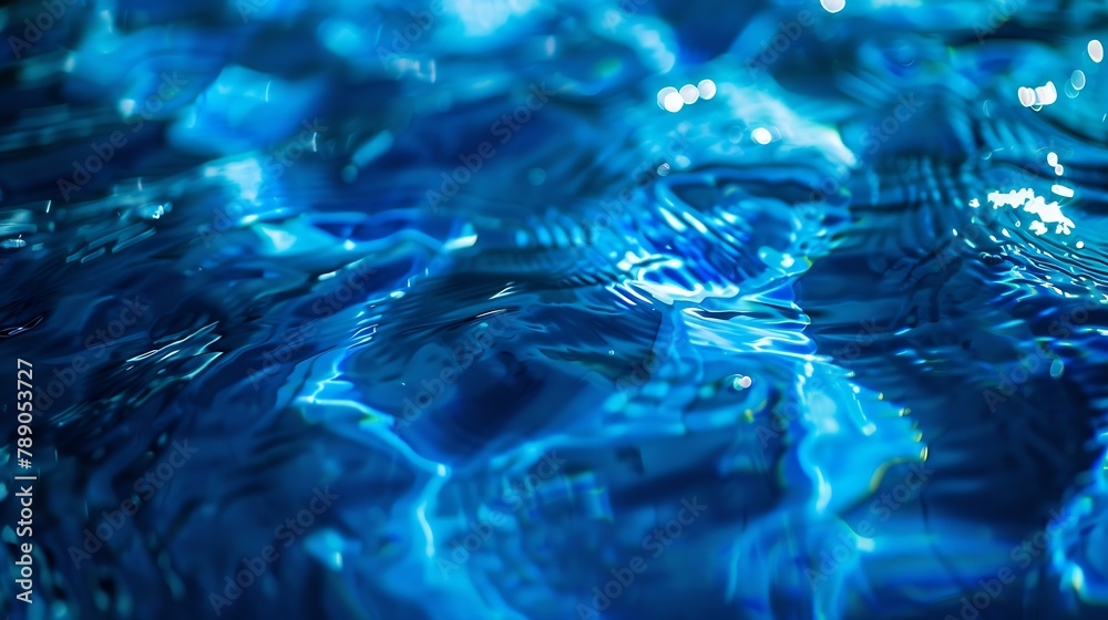 Poster blue textured background of waves with ripples on the water closeup selective focus defocus : genera