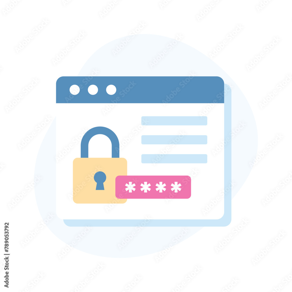 Poster padlock on website showing secure website, vector icon illustration