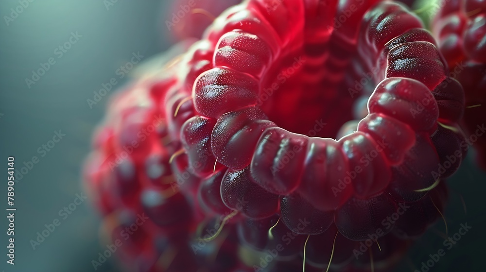 Aufkleber Raspberry closeup shot from above with deep shadows : Generative AI