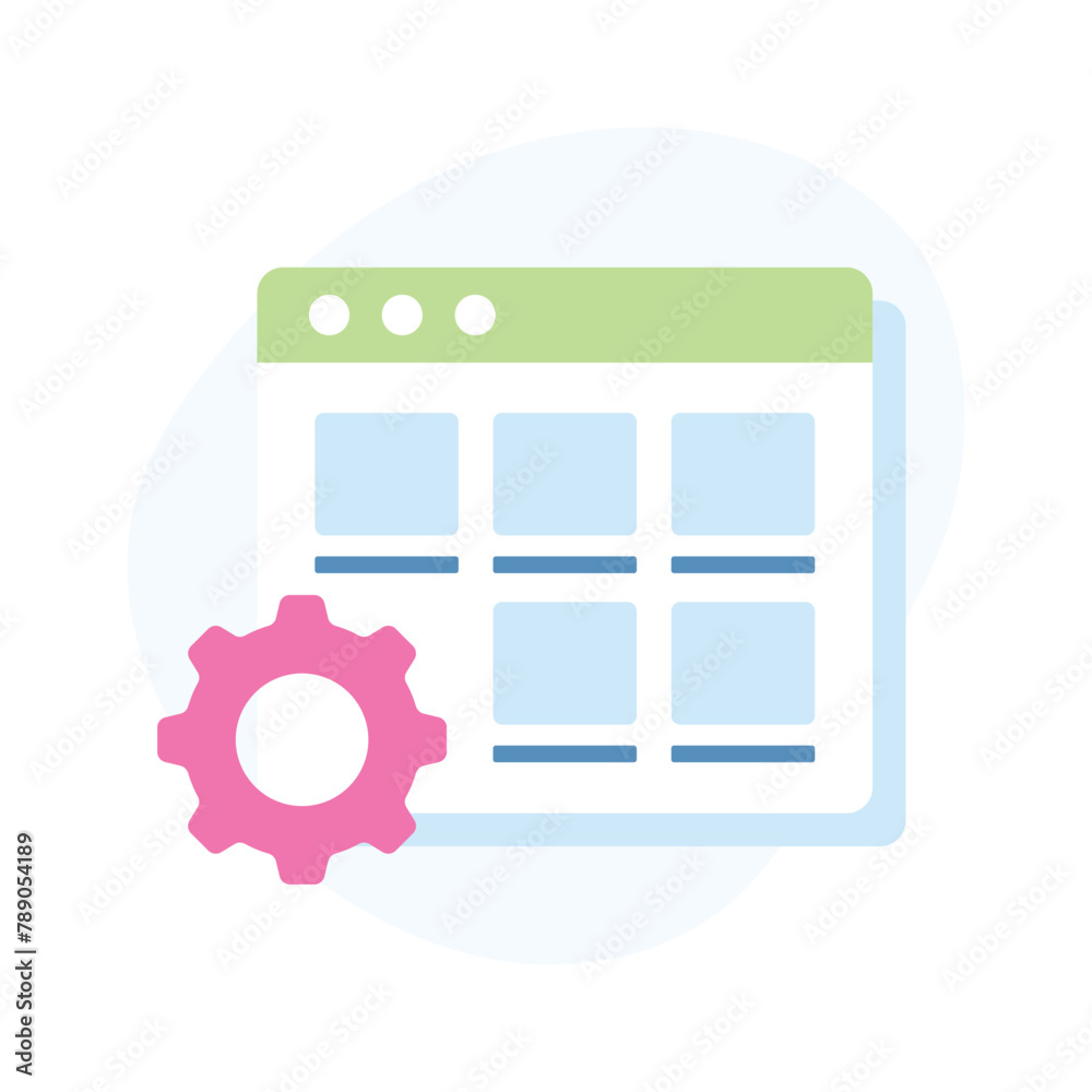 Wall mural gear on webpage showing concept vector of website management, editable vector