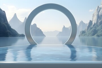 3d illustration of a marble   circle podium stand on the nature  background . 3d rendering. Minimalism geometry background , generated by AI.