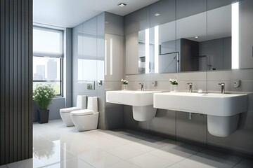 Modern interior of a public toilet,   generated by AI, 3D illustration,