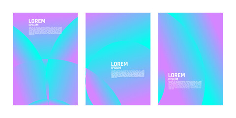 Three panels with blue and purple gradient backgrounds and white text.