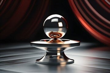 3d illustration of a   metal  sphere  on podium on a   black background. Digital metaball background ,   generated by AI.