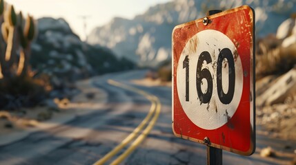160 limit road sign. Speed restriction, control, safety - obrazy, fototapety, plakaty