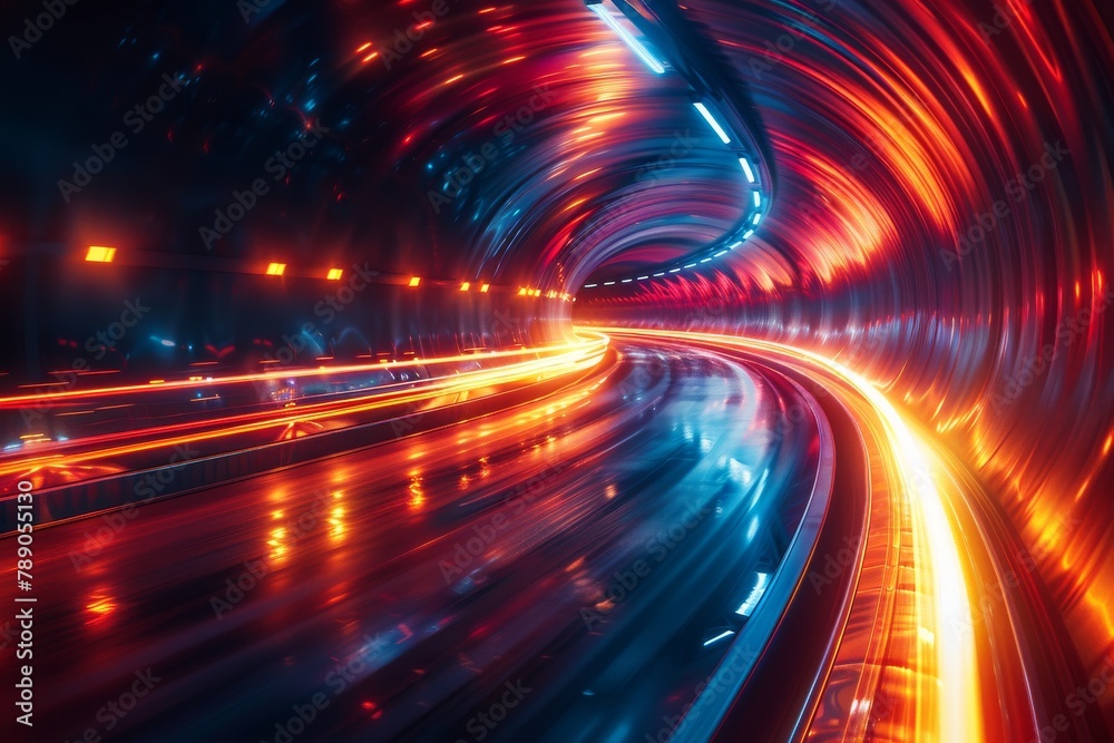Poster dynamic image capturing the essence of speed and motion through a vivid display of red and blue ligh