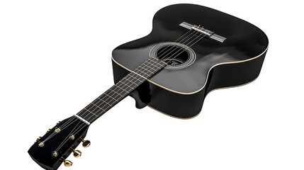 Guitar isolated. photo of a acoustic guitar.Black guitar with metal strings white background  