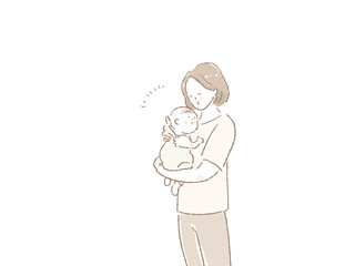 赤ちゃんを抱っこする女性、お母さん