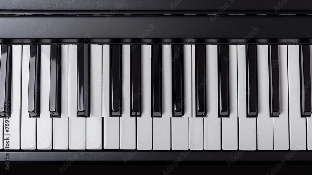 Poster Closeup of piano keyboard Music instruments Copy space Black and White Piano Keys Taken From Above as a Flat Lay Image Piano keys side view with shallow depth of field : Generative AI
