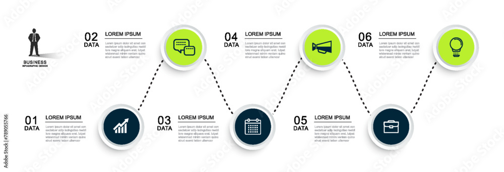 Wall mural infographics circle timeline with 6 number data template. illustration abstract background.