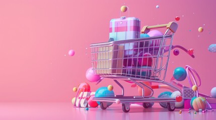 shopping cart with e-commerce concept. generative ai
