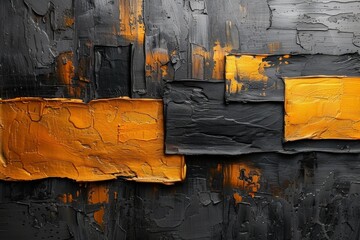 This vibrant abstract oil painting uses bold orange strokes to create a striking contrast against a...