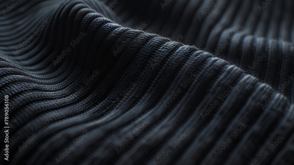 Aufkleber Soft black color ribbed fabric pattern close up as background : Generative AI