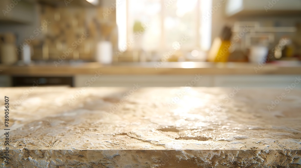 Poster empty stone surface on blurred background kitchen in apartment closeup : generative ai