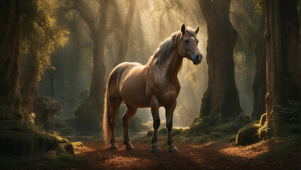 horse in the woods - obrazy, fototapety, plakaty