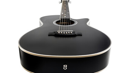 Guitar isolated. photo of a acoustic guitar.Black guitar with metal strings white background  