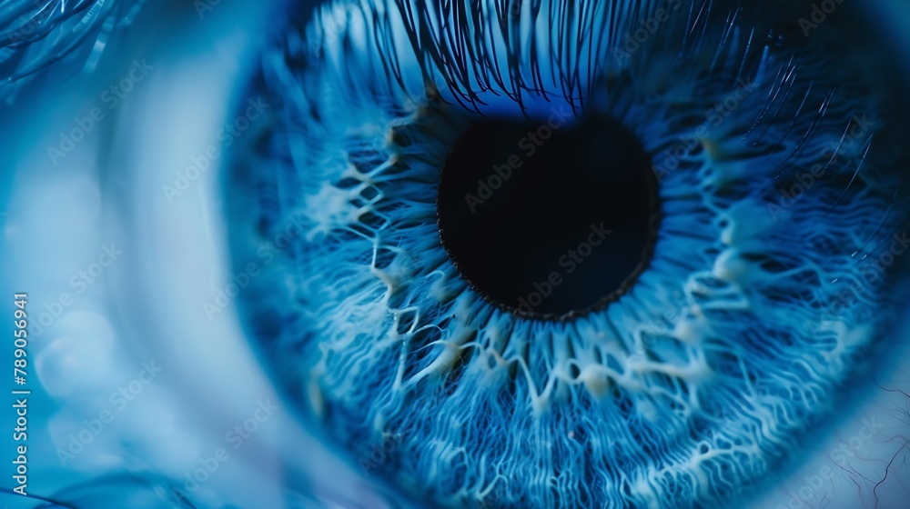 Poster closeup macro photo of the iris of a blue color eye ideal for background or texture : generative ai
