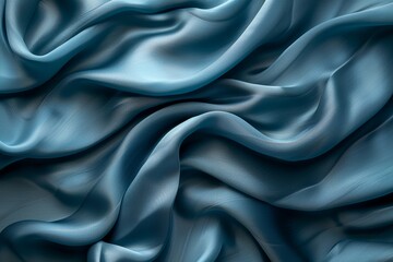 Fototapeta premium Luxurious satin fabric depicted in a soft wave pattern emphasizing its smoothness and rich blue shade
