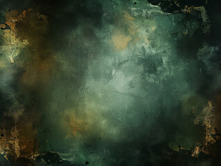 Abstract green and gold background with swirling patterns.