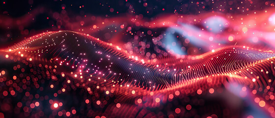 Business technology IT visual, topographic elevation LIDAR point cloud data wave with points. Futuristic and dynamic banner, wallpaper, texture, background. Connecting, abstract, AI, isolated, bokeh - obrazy, fototapety, plakaty