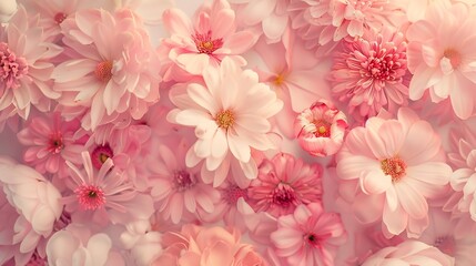 Top view image of pink flowers composition over pastel background Flat lay : Generative AI