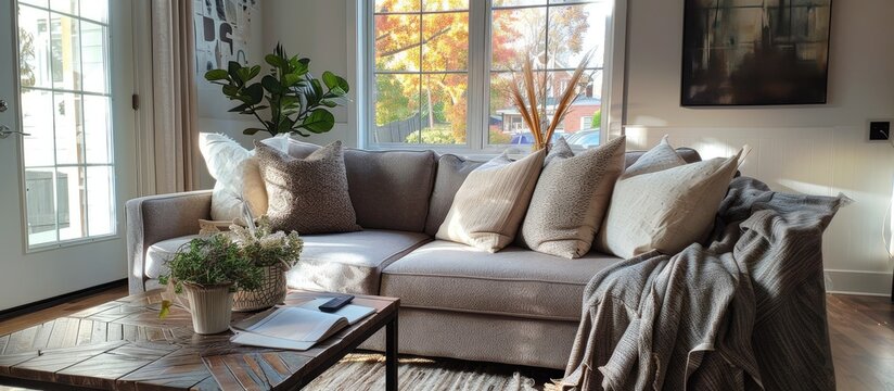 Elegant living room decor featuring a cozy couch
