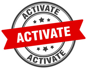activate stamp. activate label on transparent background. round sign
