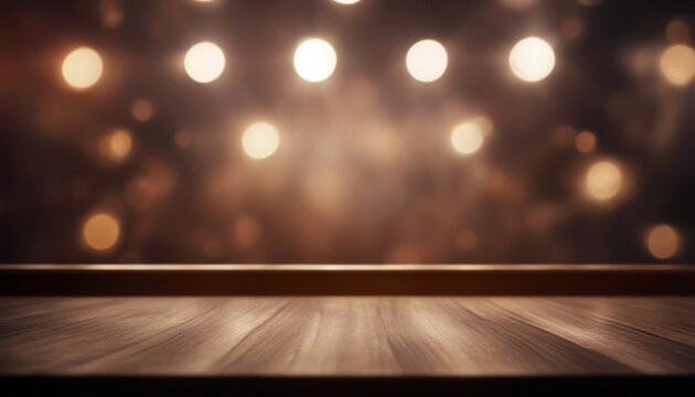 Elegant Wooden satge with Soft Warm Lighting for Product Placement