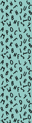 template with the image of keyboard symbols. set of letters. Surface template. pastel green blue background. Vertical image. Vertical banner for insertion into site.