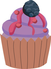 Blueberry cupcake illustration on transparent background.
