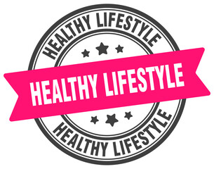 Obraz premium healthy lifestyle stamp. healthy lifestyle label on transparent background. round sign