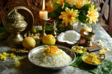 Vishu holiday concept - The traditional Vishukkani setup